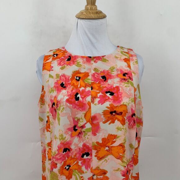 Ann Taylor Loft Tank Top Womens S Small Pink Orange Floral Back Zip Sleeveless - Picture 3 of 13